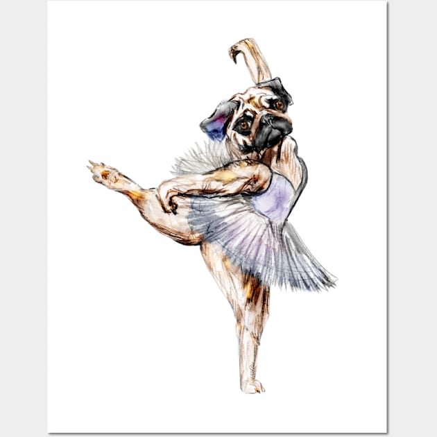 Pug Ballerina Wall Art by notsniwart